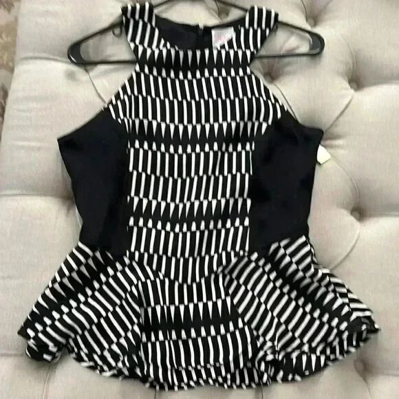 Parker medium zip up black and white peplum shirt - Picture 1 of 4